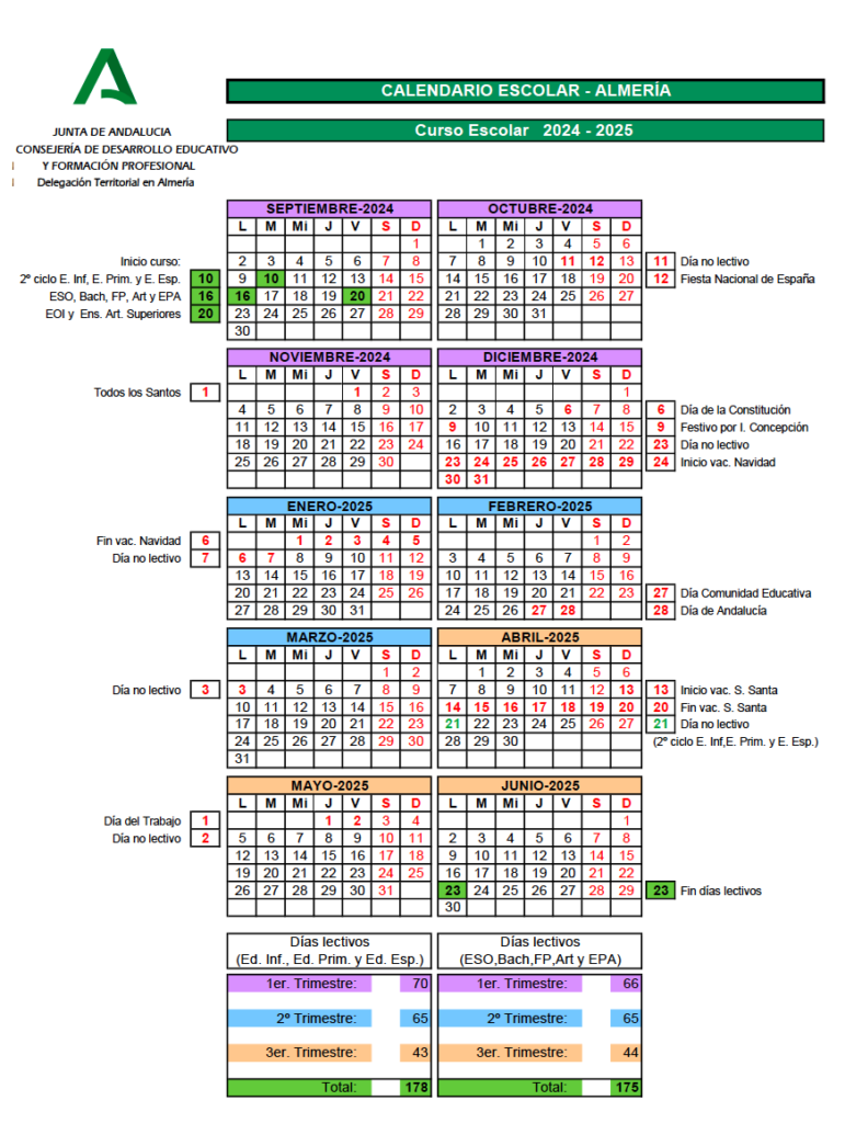 Calendario escolar 20242025 AMPA El Palomar